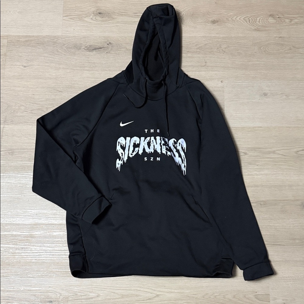 Nike Black Hoodie with White 'The Sickness SZN' Graphic